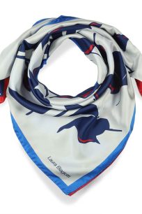 alt="apaszka jedwabna ecru granat Laura Biagiotti 90x90"