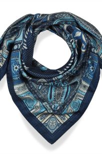 alt="Apaszka jedwabna granatowa 90x90 damska Marina D'Este paisley wzór"