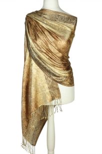 alt=" Elegancki szal z jedwabiu wzorzysty paisley 70x200cm beżowy"