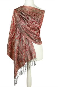 alt="Jedwabny szal z wzorem paisley 55x180 czerwony"