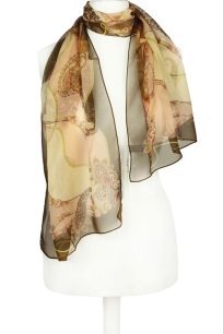 alt="Szalik jedwabny zwiewny Marina D'Este różowo-brązowy damski elegancki, naturalny jedwab włoski"