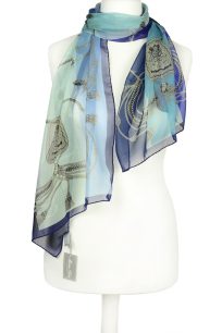 alt="Szalik jedwabny lekki wiosenny niebieski zielony włoski Marina D'Este"