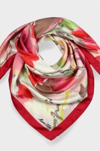 alt="Czerwona apaszka jedwabna 90x90 Marina D Este artystyczny wzór malarski"