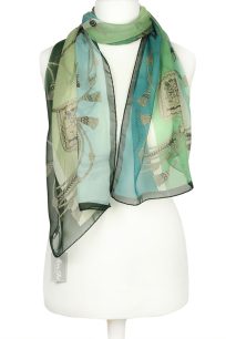 alt="Oryginalny szalik jedwabny włoski Marina D'Este w kolorze morskim z eleganckim wzorem"