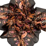 Brązowa chusta jedwabna 140x140 w orientalny wzór paisley