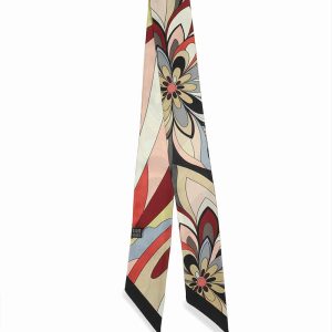 Bordowy szalik jedwabny Twilly w elegancki kwiatowy wzór retro 6x105 Magia Kaszmiru