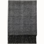 Kaszmirowy szalik męski dwustronny z frędzlami w kratę- 100% kaszmiru 30x180cm