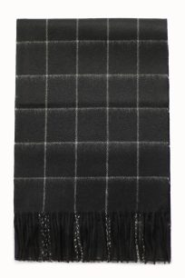 Czarny kaszmirowy szalik męski w kratę 30 × 170 cm – 100% kaszmir