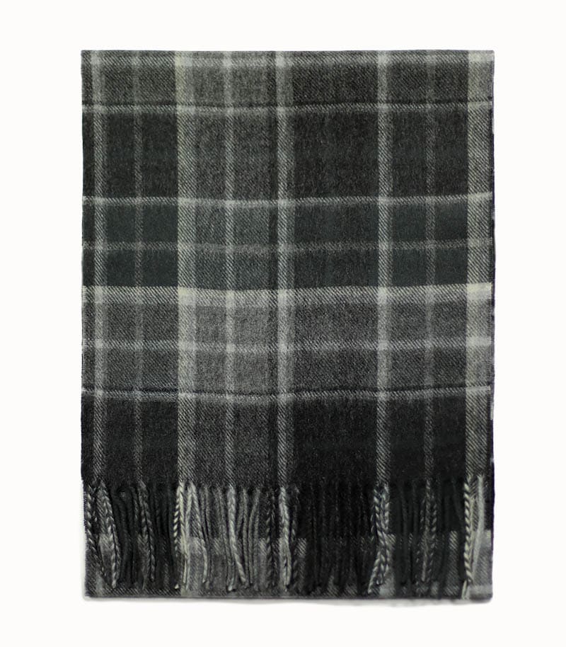 Szary kaszmirowy szalik męski w kratę 30x150 cm – elegancki szalik z kaszmiru