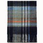 Granatowy szalik kaszmirowy męski w kratę – 100% naturalnego kaszmiru 30x180cm