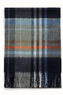 Granatowy szalik kaszmirowy męski w kratę – 100% naturalnego kaszmiru 30x180cm