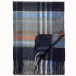 Granatowy szalik kaszmirowy męski w kratę – 100% naturalnego kaszmiru 30x180cm