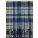 Męski szalik z kaszmiru granatowo-szary w kratę 30x150 cm – 100% kaszmir