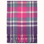 Różowy szalik kaszmirowy damski w kolorową kratę 30x150 cm – 100% kaszmir