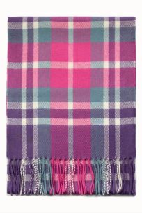 Różowy szalik kaszmirowy damski w kolorową kratę 30x150 cm – 100% kaszmir