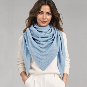 Elegancka błękitna chusta kaszmirowa damska z dekoracyjnym wzorem