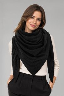 Czarna chusta kaszmirowa damska klasyczna elegancja 100% kaszmiru
