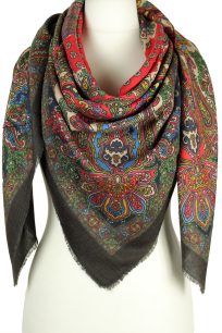 Czarna chusta wełniana damska 140x140 cm w orientalne wzory