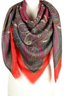 Czerwona chusta wełniana damska 140x140 cm paisley