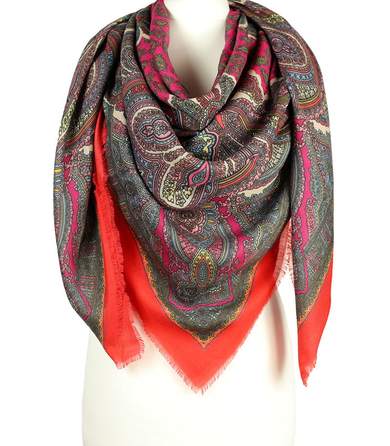 Czerwona chusta wełniana damska 140x140 cm paisley
