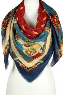 Niebieska chusta wełniana damska 140x140 cm z motywem egipskim