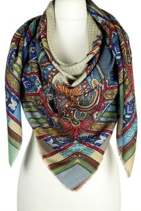 Niebieska chusta wełniana damska 140x140 cm we wzór paisley