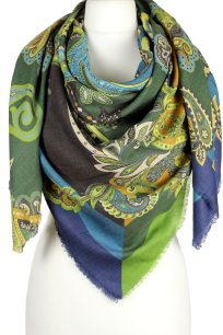 Zielona chusta wełniana damska 140x140 cm we wzory