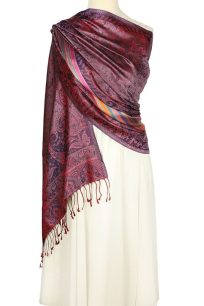 Bordowy szal jedwabny Paisley 70 × 200 cm Magia Kaszmiru