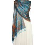 Turkusowy szal jedwabny damski paisley 70 × 200 cm