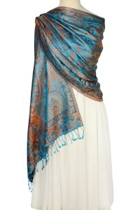 Turkusowy szal jedwabny damski paisley 70 × 200 cm