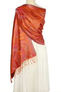 Pomarańczowy szal jedwabny paisley 70 × 200 cm ze 100% jedwabiu