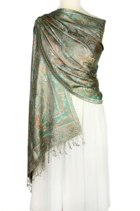 Szary szal jedwabny 70 × 200 cm z eleganckim ornamentem