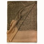 Beżowy szal damski 70x200 z wełny merino i jedwabiu we wzór paisley