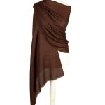 Brązowy szal wełniany damski 70x200 cm z wełny merino i jedwabiu