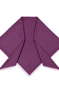 Fioletowa chusta kaszmirowa damska 140 × 140 cm ze 100% kaszmiru premium ze złotym wzorem jamawar 140x140cm Magia Kaszmiru