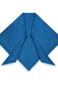 Niebieska chusta kaszmirowa premium jamawar 140 × 150 cm – do eleganckiego płaszcza