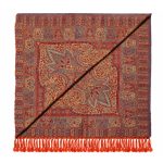 Ciepła duża chusta wełniana damska 140x140 cm ze 100% wełny z orientalnym wzorem paisley i ozdobnymi frędzlami.