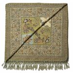 Szara dwustronna chusta wełniana damska 140x140 cm w orientalny wzór kwiatowy, elegancka zimowa chusta ze 100% wełny na ramiona.