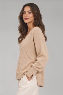 Beżowy sweter damski ze 100% naturalnego kaszmiru