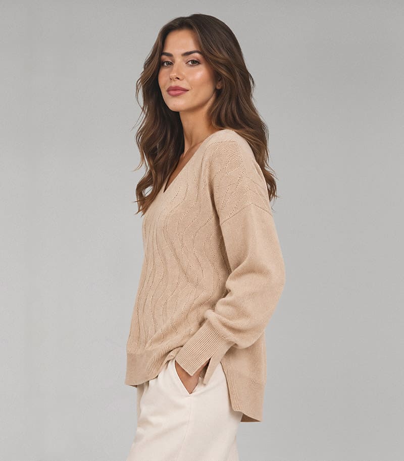 Beżowy sweter damski ze 100% naturalnego kaszmiru