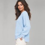 Elegancki sweter kaszmirowy damski błękitny