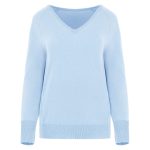 Błękitny sweter kaszmirowy damski 100% kaszmir z dekoltem V, elegancki i miękki sweter damski.