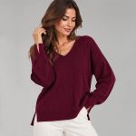 Burgundowy sweter kaszmirowy damski ze wzorem