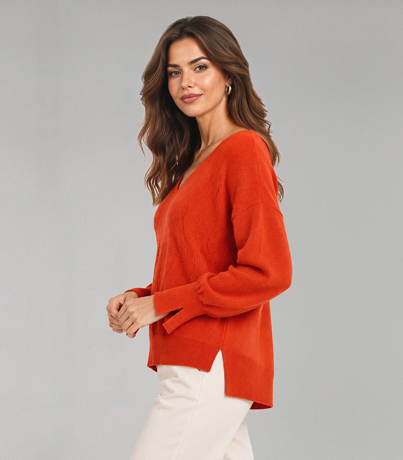 Pomarańczowy sweter kaszmirowy damski 100% kaszmir