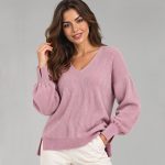 Wrzosowy sweter damski ze 100% naturalnego kaszmiru