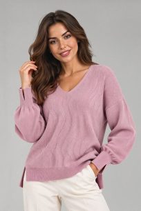 Wrzosowy sweter damski ze 100% naturalnego kaszmiru