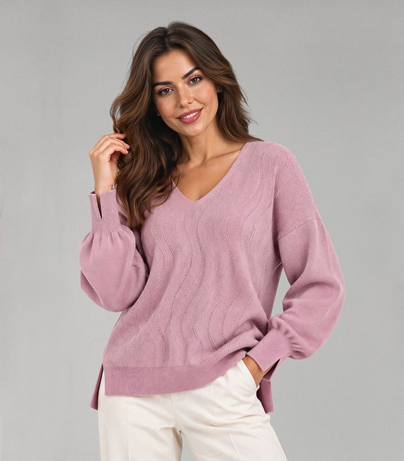 Wrzosowy sweter damski ze 100% naturalnego kaszmiru
