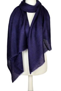 Stylowy granatowy szal kaszmirowy damski 70 × 200 cm ze 100% kaszmiru z eleganckim wzorem