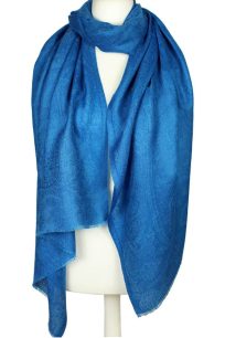 Elegancki kobaltowy szal kaszmirowy jamawar 70 × 200 cm ze 100% naturalnego kaszmiru